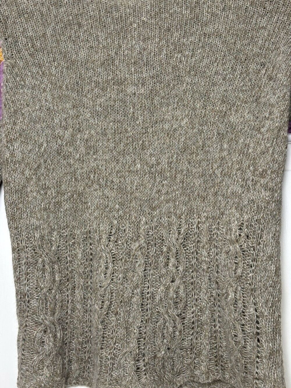 Free People Cardigan Gray Wool Women XS Purple Patches Crochet Lace Button Boho - Picture 7 of 10
